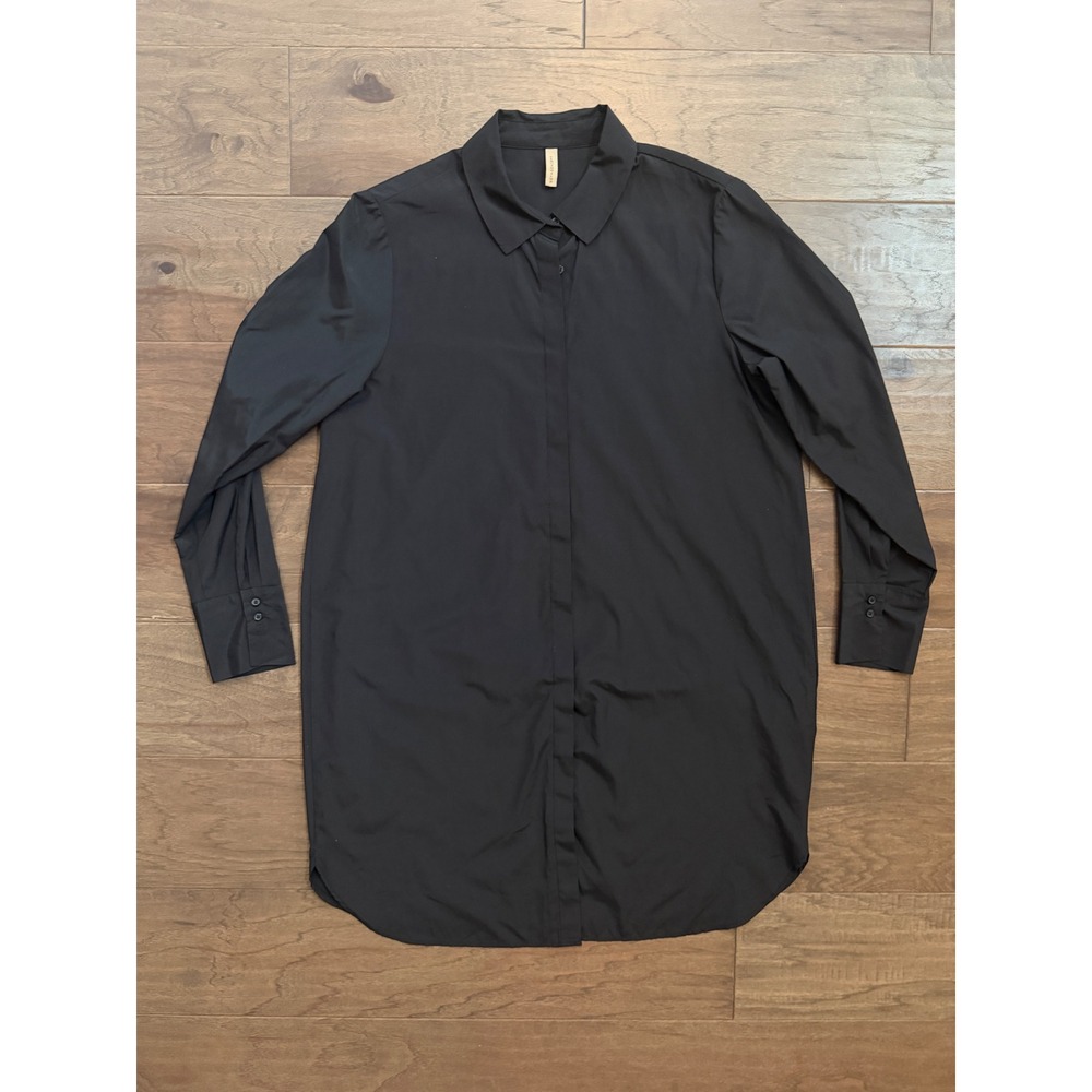 SoyaConcept Womens Black Longline Button Down Shirt Tunic Size L Recycled Cotton